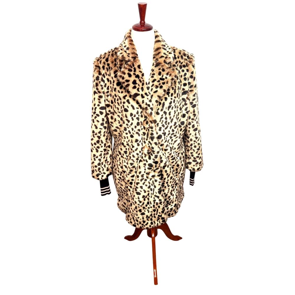 CAbi Josephine Coat mid-length faux fur leopard print pockets lined #3727 Sz L